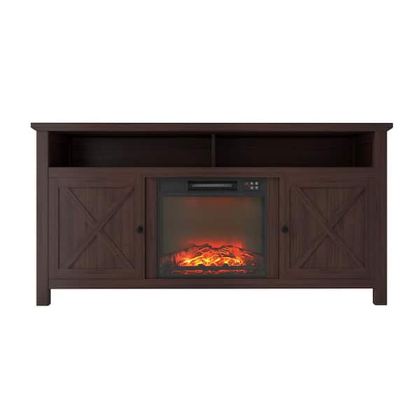 Clihome Brown TV Stand Fits TVs up to 60 in. with 6 of Shelves and 18 in. Electric Fireplace