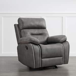 Melisande Leather Gray Manual Rocker Recliner Chair with Overstuffed Arms and Back for Living Room and Bedroom