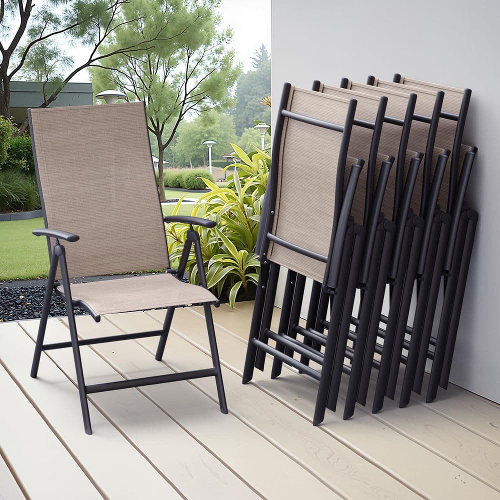 Black Adjustable Backrest Metal Patio Outdoor Dining Chairs in Esspreso (Set of 6) price history on PriceWatchPro