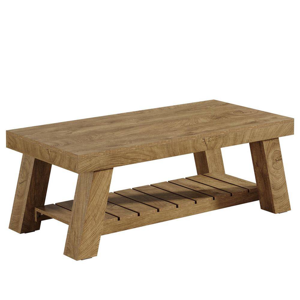 Kerlin 47.24 in. Rectangle Brown Wood Coffee Table for Living Room with 2-Tier Shelf