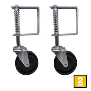 4 in. Black Hard Rubber and Steel Swivel Gate Caster with Adjustable Spring Bracket and 125 lbs. Load Rating (2-Pack)