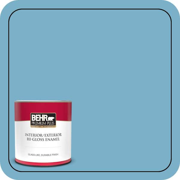 BEHR PREMIUM PLUS 1 qt. #M490-4 Frisky Blue Hi-Gloss Enamel Interior/Exterior Paint & Primer
