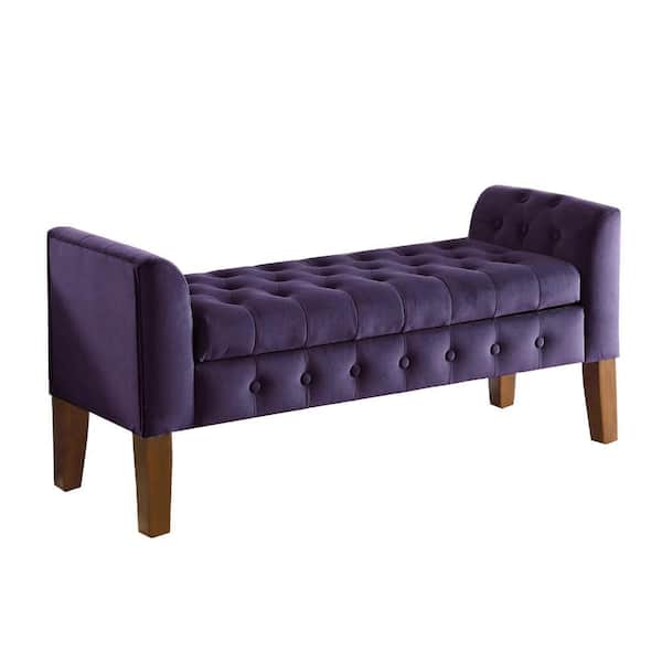 Benjara 50 in. Purple and Brown Backless Bedroom Bench with Button Tufted Seat and Hinged Storage
