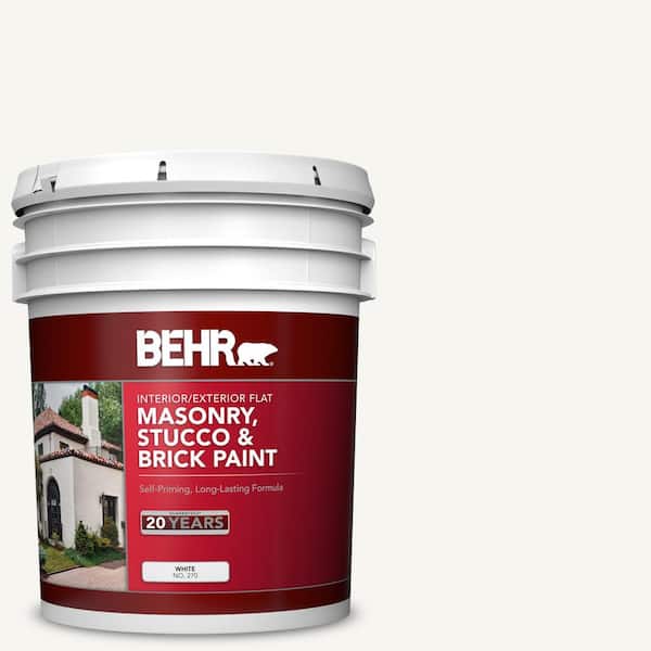 BEHR 5 gal. White Flat Latex Masonry, Stucco and Brick Interior/Exterior Paint