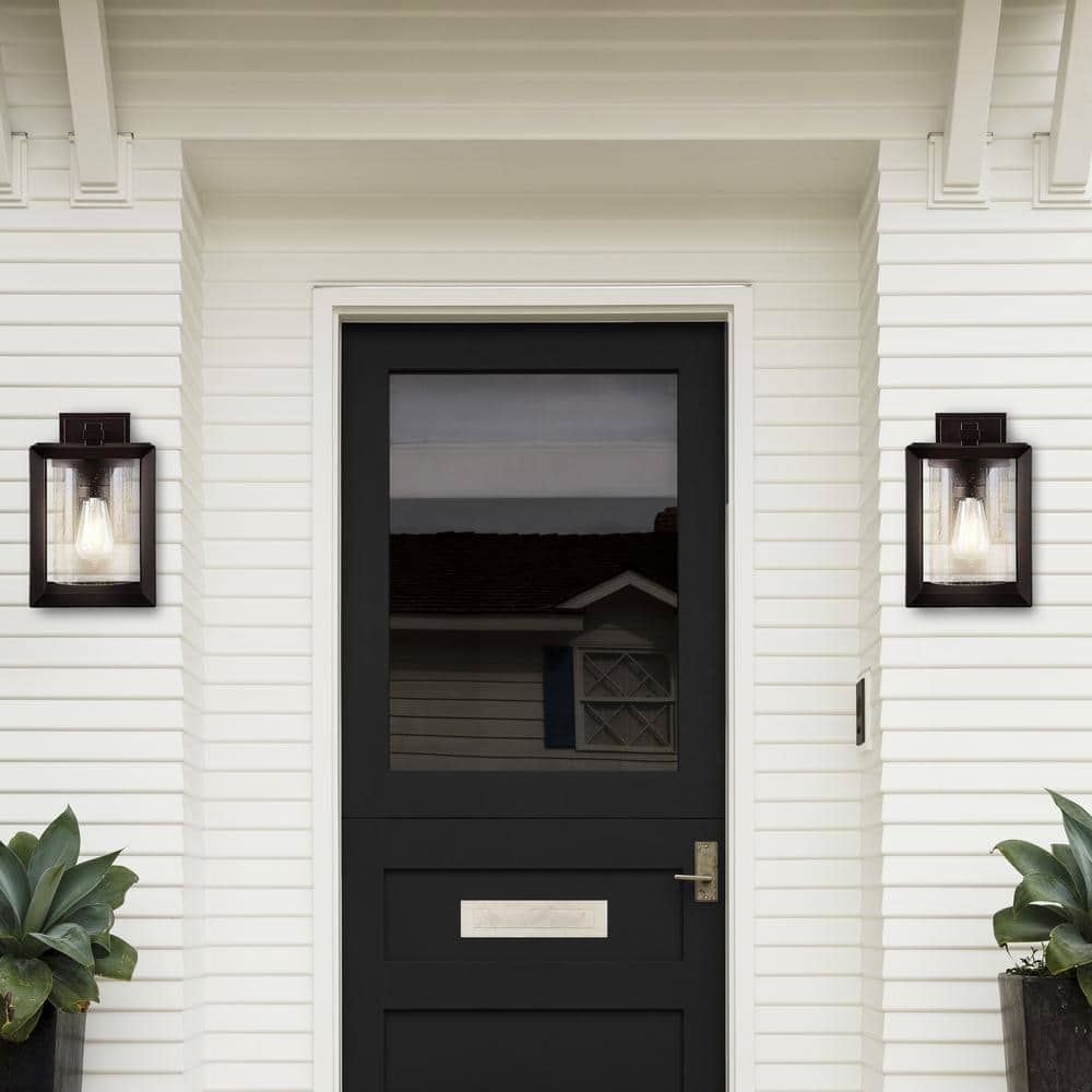 Black Iron and Pulegoso Glass Outdoor Sconce Light Set