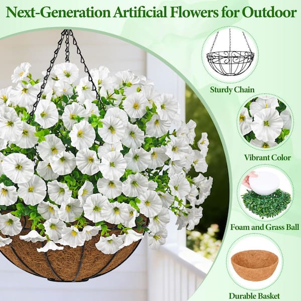23.6 in. White Indoor/Outdoor Hanging Artificial Petunia Flowers