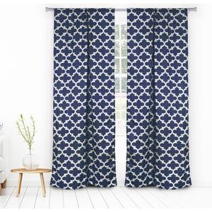 Navy Trellis Thermal Blackout Curtain - 38 in. W x 84 in. L (Set of 2)