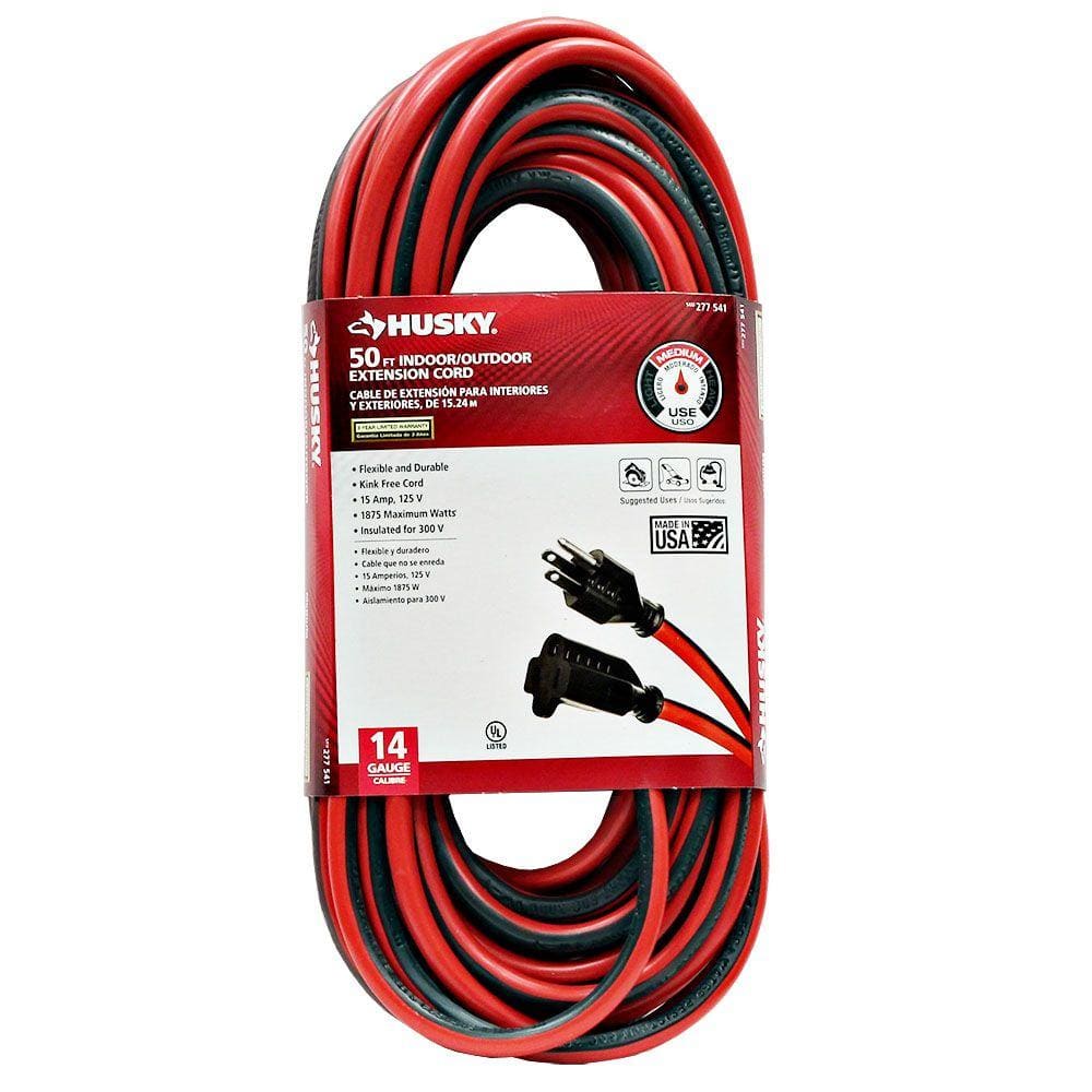 Husky 50 ft. 14/3 Indoor/Outdoor Extension Cord, Red and Black
