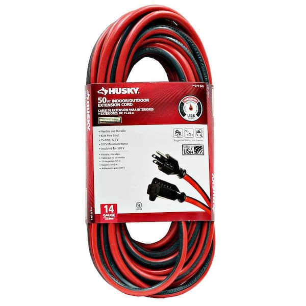 Husky 50 ft. 14/3 Indoor/Outdoor Extension Cord, Red and Black