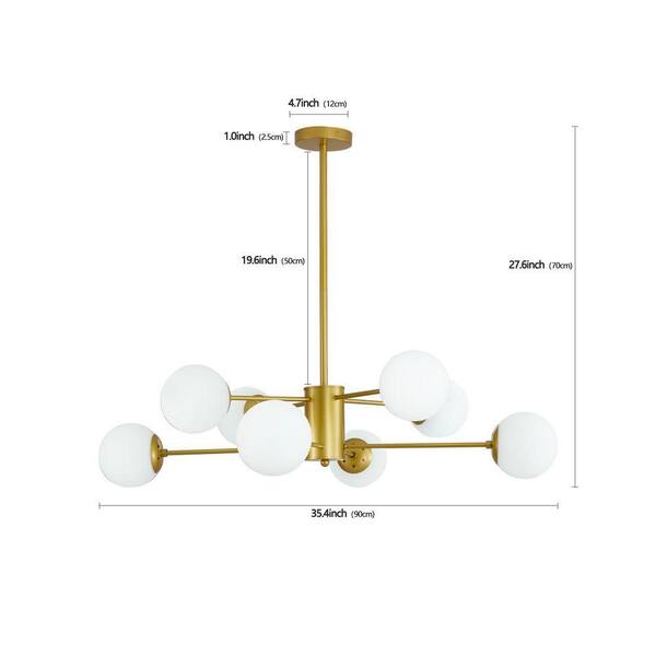 Jushua Modern 35 in. 8-Light Gold Chandelier with White Glass
