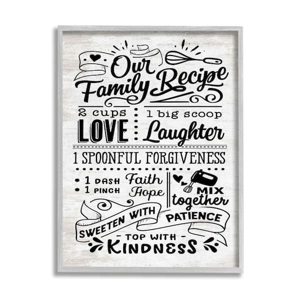Stupell Industries Our Family Recipe Kitchen Life Ingredients By Lettered and Lined Framed Print Typography Texturized Art 11 in. x 14 in.