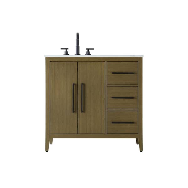 36 in. Single Sink Chestnut Brown Bath Vanity with White Engineered Marble Top