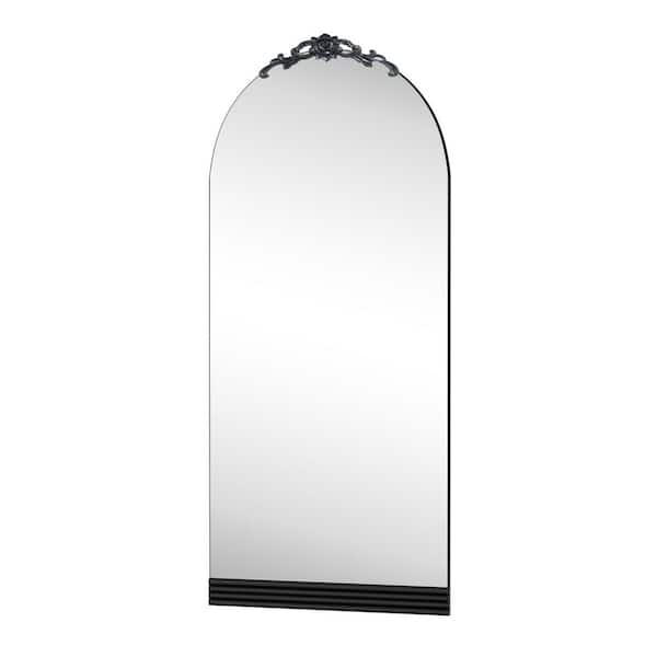 CONGE IMPORT LLC Black 31 in. W x 71 in. H Arch Wood Framed Full Length Mirror,with stand Gothic style HD Explosion-Proof Anti-Collision