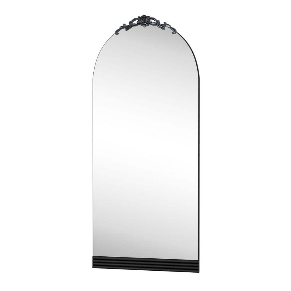 Black 31 in. W x 71 in. H Arch Wood Framed Full Length Mirror,with stand Go