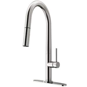 Greenwich Single Handle Pull-Down Sprayer Kitchen Faucet Set with Deck Plate in Stainless Steel