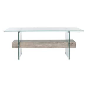 Kayley 43.3 in. Glass/Gray Oak Wood Shelf Rectangle Coffee Table