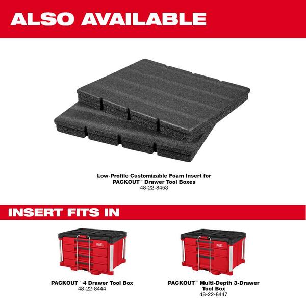 Milwaukee Packout 3-Drawer Tool Box, 14-1/3 W x 16-1/3 D x 22-1/5 H,  Black/Red