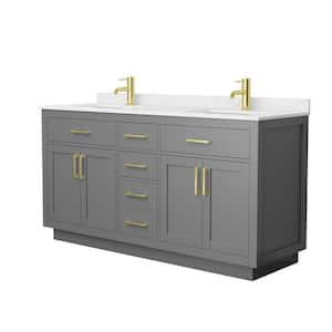 Beckett TK 66 in. W x 22 in. D x 35 in. H Double Sink Bath Vanity in Dark Gray with Brushed Gold Trim Giotto Quartz Top