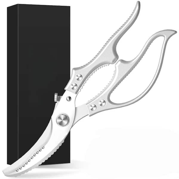 10.3 in. Heavy Duty Silver Stainless Steel Kitchen Poultry Shears with Non-Slip Handle and Safety Lock, Dishwasher Safe