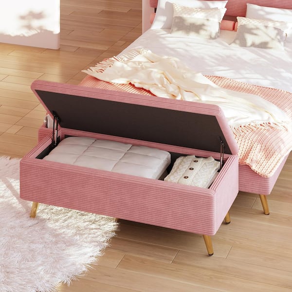 Harper & Bright Designs Pink Modern Corduroy 38.4 in. Upholstered Bedroom Bench Entryway Bench with Metal Legs