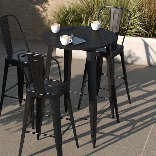 24 Round Metal Restaurant Table with Steel Chairs
