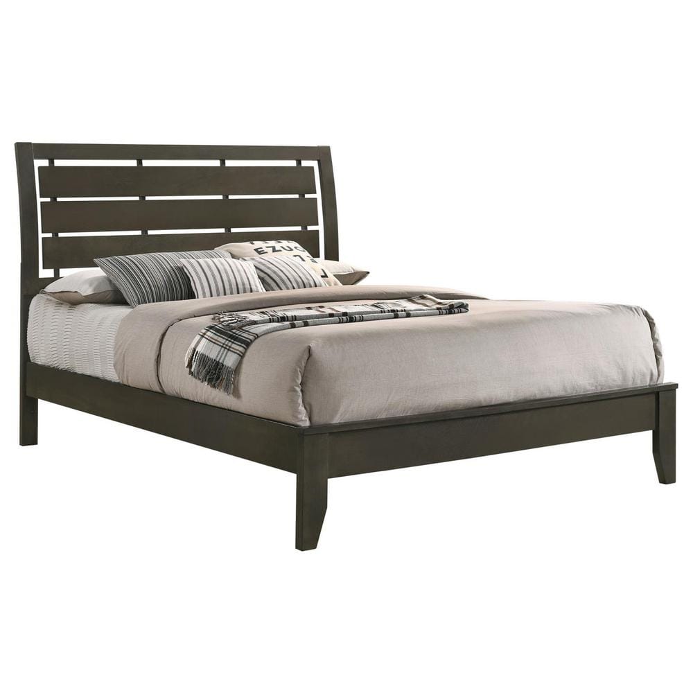 Gray Upholstered Queen Panel Bed with Tufted Headboard
