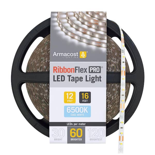 Armacost Lighting RibbonFlex Pro 196 in. Hardwired 6500K Daylight 12V 60 LED/m White Integrated LED Under Cabinet Light Strip 2.5m 16.4'