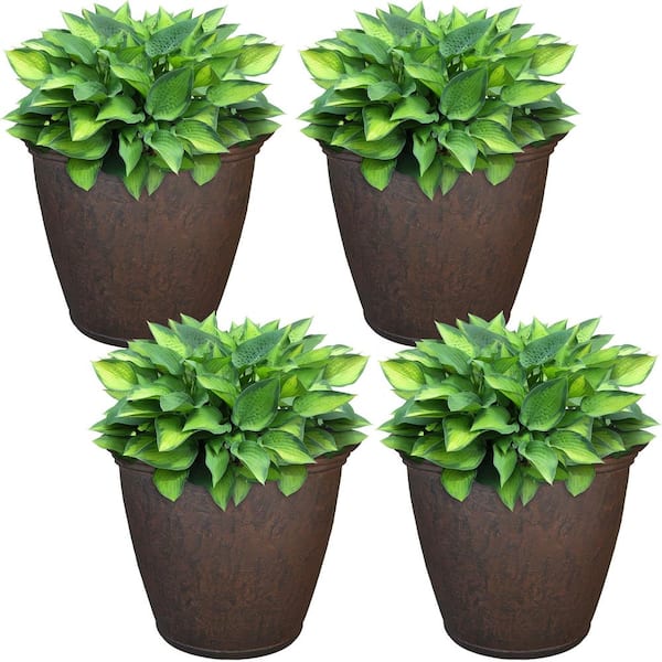 Sunnydaze Anjelica 16 in. Rust Poly Outdoor Flower Pot Planter (4-Pack)