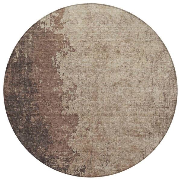 Chantille Machine Washable Indoor/Outdoor Abstract ACN1904 Chocolate 8 ft. x 8 ft. Round Rug