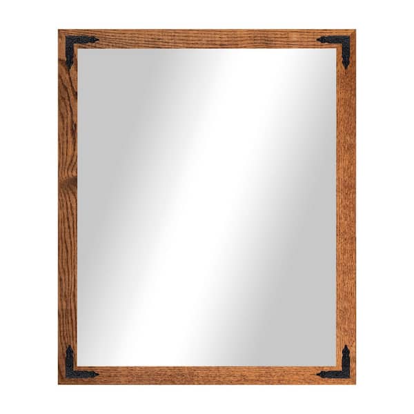 (33 in. W x 28 in. H) Honey Hardwood Rectangle Mirror with Decorative Corner Bracket