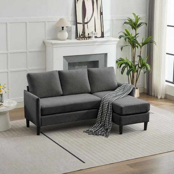 73.23 in. Dark Gray Reversible Linen Fabric Chaise Sectional Sofa, Modular Left/Right Design for Living Room