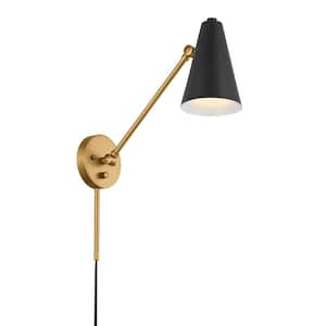 Sylvia 19.75 in. 1-Light Black and Natural Brass Office Indoor Wall Sconce Light