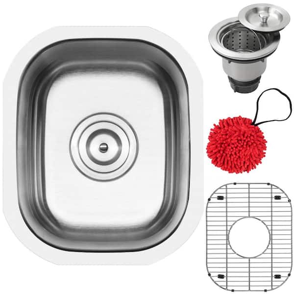 Ticor Haven 16 Gauge Stainless Steel 13 in. Undermount Bar Sink with Accessories
