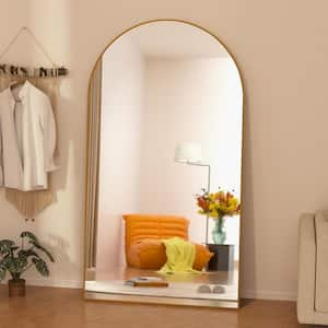 32 in. W x 71 in. H Oversized Arched Full Length Mirror Wood Framed Gold Wall Mounted/Standing Mirror Floor Mirror