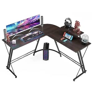 51 in. Black Walnut L Shaped Corner Gaming and Computer Desk with Monitor Stand