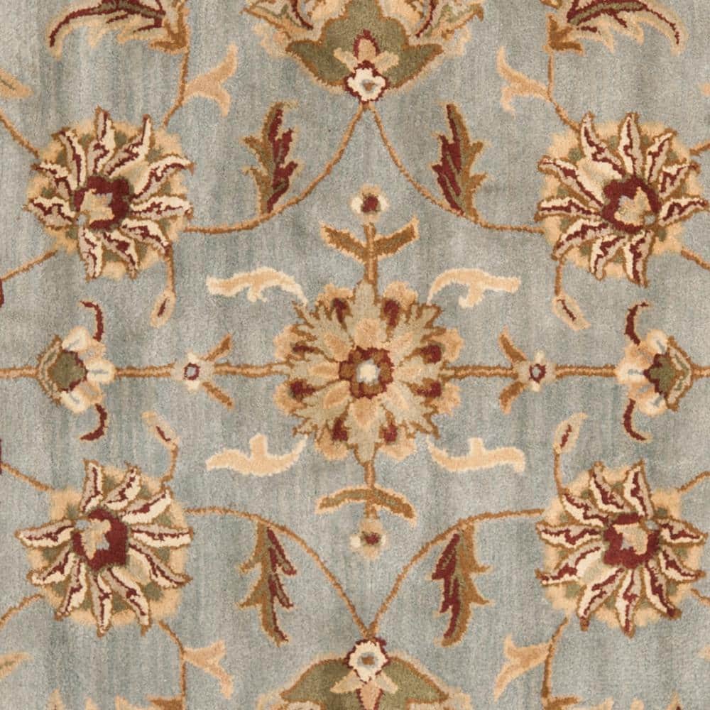 Royalty Blue and Beige 7' Square Wool Handmade Tufted Rug