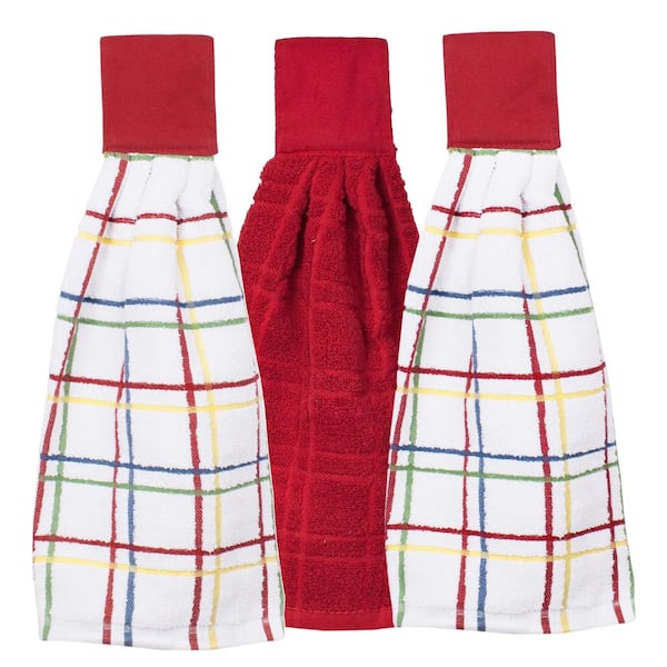 RITZ Paprika Red Cotton Solid and Multi-Check Tie Towel Set (3-Pack)