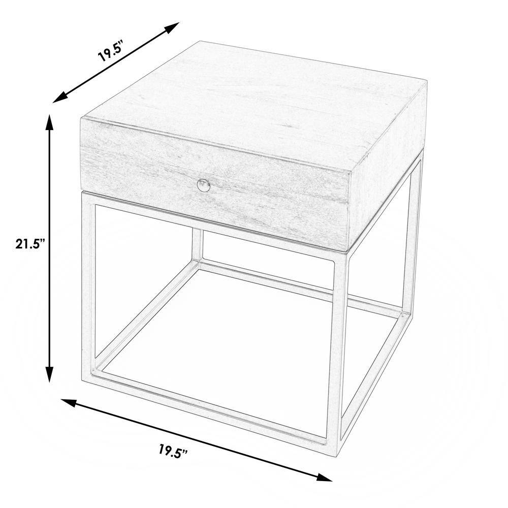 Modern Industrial Mango Wood & Iron End Table with Drawer