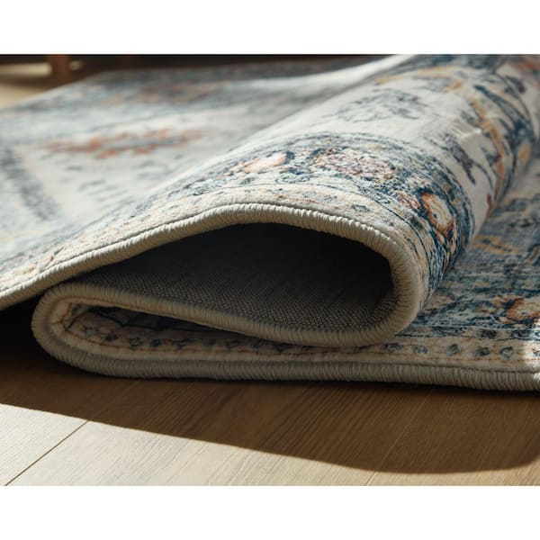 Wallney 8 ft. x  10 ft. Beige/Blue Medallion Area Rug
