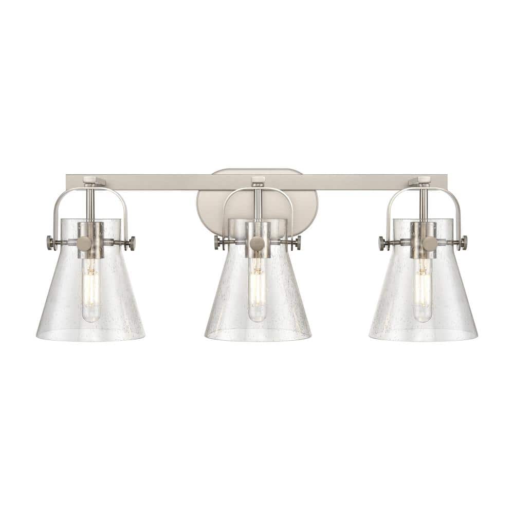 Pilaster II Cone 26.5 in. 3-Light Satin Nickel Vanity Light with Glass Shade price history on PriceWatchPro