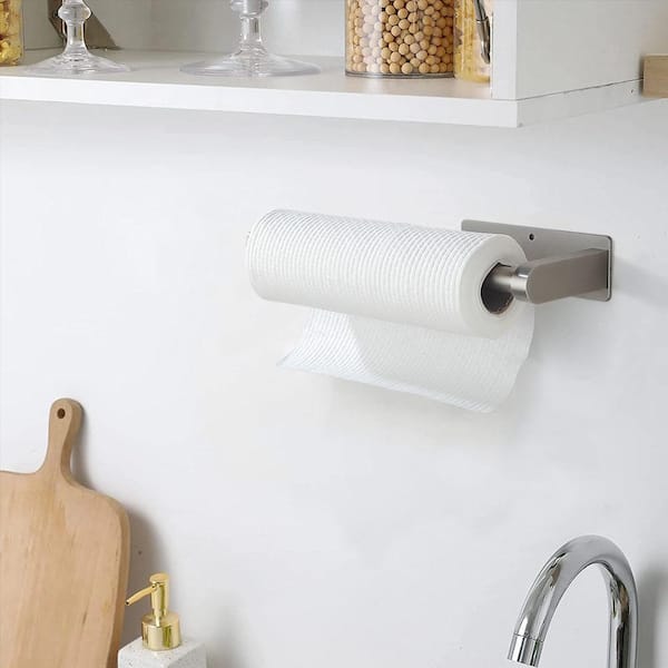 Flynama 2-Pack Paper Towel Holder Wall Mount Self Adhesive Paper Towel Holders, Kitchen Towel Holder for Kitchen in Black, Matte Black