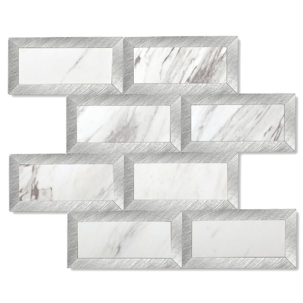 Yipscazo Subway Collection Marble White 10.24 in. x 10.24 in. PVC Peel and Stick Tile