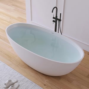 Eaton 65 in. Stone Resin Solid Surface Matte Flatbottom Freestanding Bathtub in White