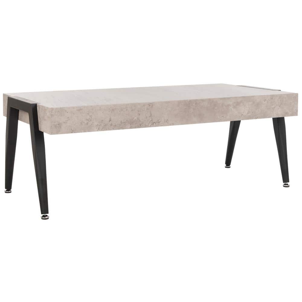 Milan Inspired Light Grey Rectangular Wood Coffee Table with Black Metal Legs