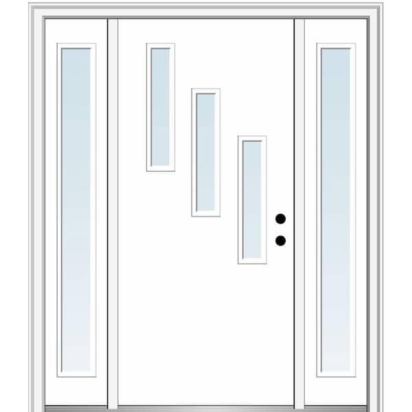 MMI DOOR Davina 60 in. x 80 in. Left-Hand Inswing 3-Lite Clear Low-E Primed Fiberglass Prehung Front Door on 4-9/16 in. Frame
