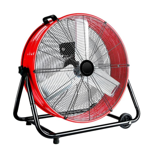 Edendirect Industrial Fan 24 in. 3-Speed Heavy-Duty Red Drum Fan with Air Circulation, 360° Tilt, High Velocity Fan for Warehouse