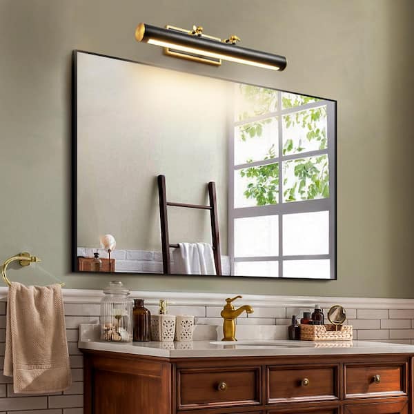 Amose 23.8 in. Mid-Century Modern Gold and Black Hardwired LED 3000K Swivel Picture Light