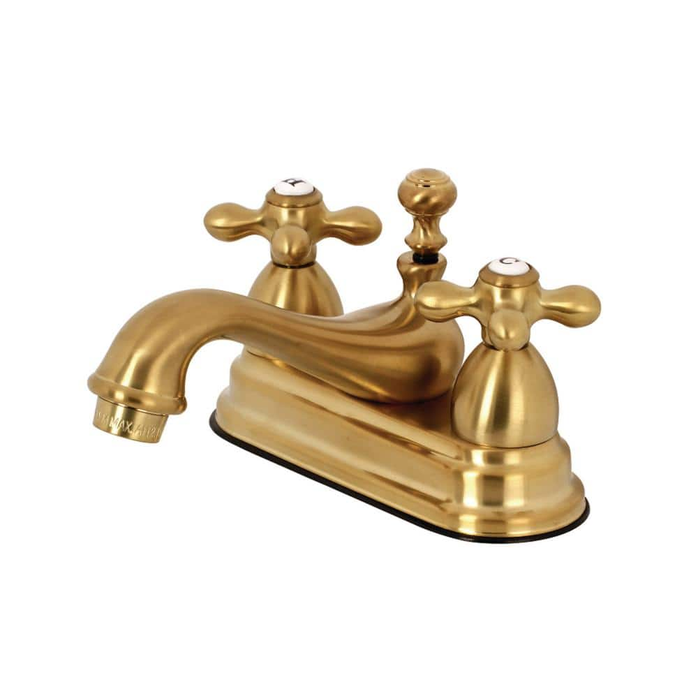 Kingston Brass Restoration 4 In Centerset 2 Handle Bathroom Faucet In   Brushed Brass Kingston Brass Centerset Bathroom Faucets Hks3607ax 64 1000 