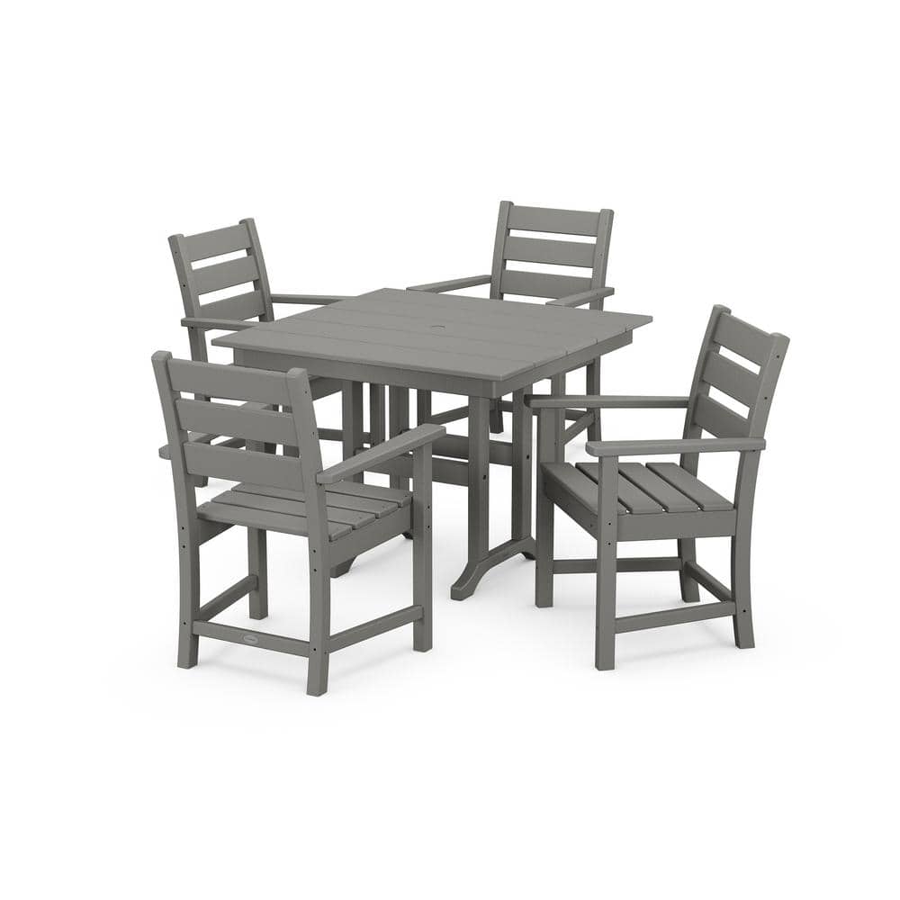 POLYWOOD Grant Park Grey 5-Piece Farmhouse Plastic Patio Outdoor Dining Set with Arm Chairs -  PWS578-1-GY