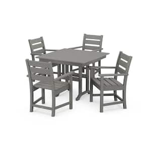 Grant Park Grey 5-Piece Farmhouse Plastic Patio Outdoor Dining Set with Arm Chairs